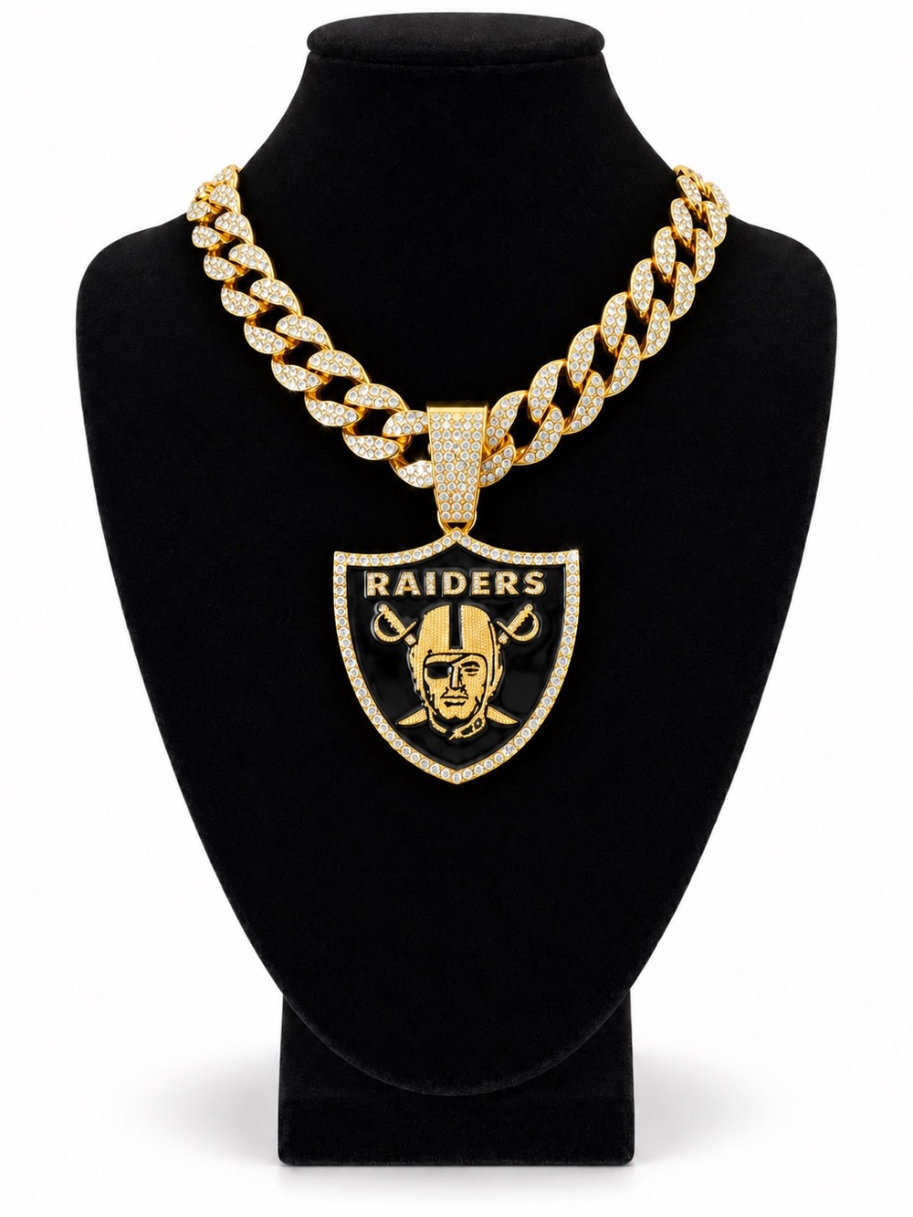 NFL Las Vegas Raiders Gold Iced Out Cuban Chain Pendant Necklace